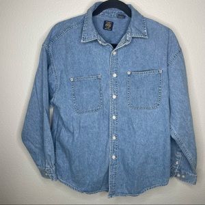 Gap Basics Denim Blue Jean Long Sleeve Button Up Cozy Shirt Size XXL